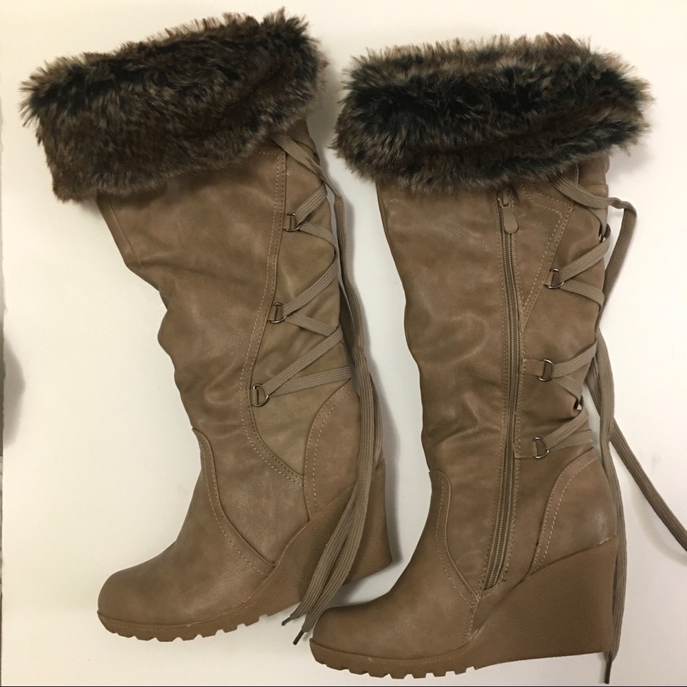 Faux leather knee high boots